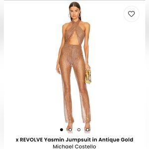 🔥 RARE Michael Costello x REVOLVE Yasmin Jumpsuit - Antique Gold - Small